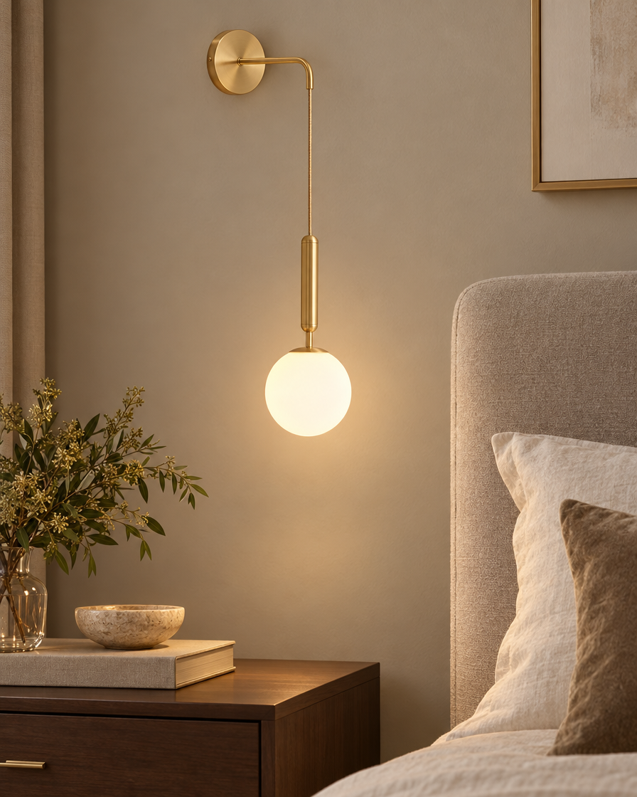 Nordic Luxury Glass Wall Sconce in a bedroom