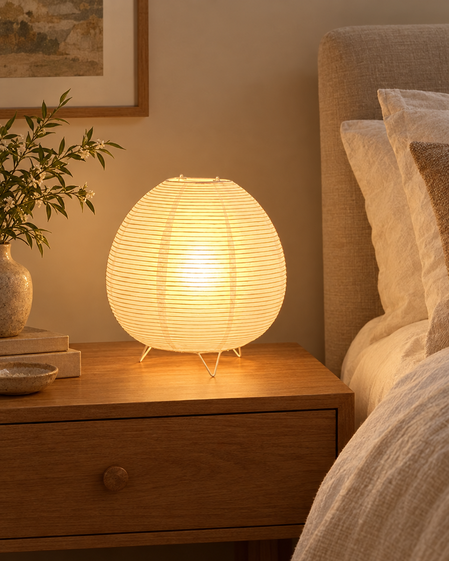 Nordic Lantern Reading Lamp on a bedside table