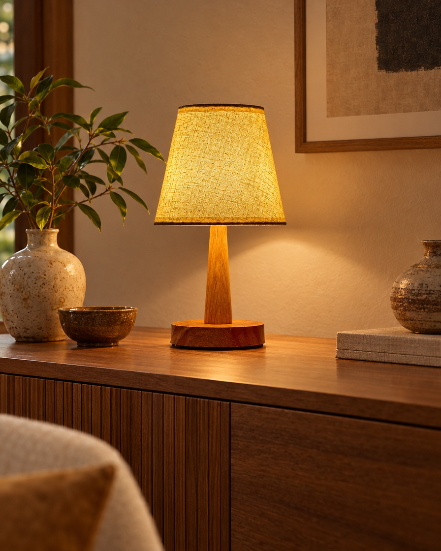 Retro Japanese Bedside Lamp on a sideboard