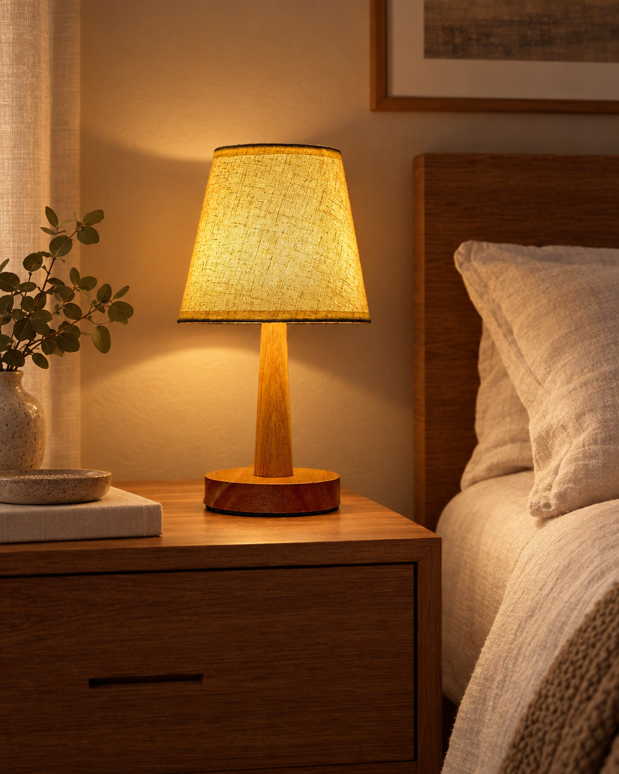 Retro Japanese Bedside Lamp on a nightstand