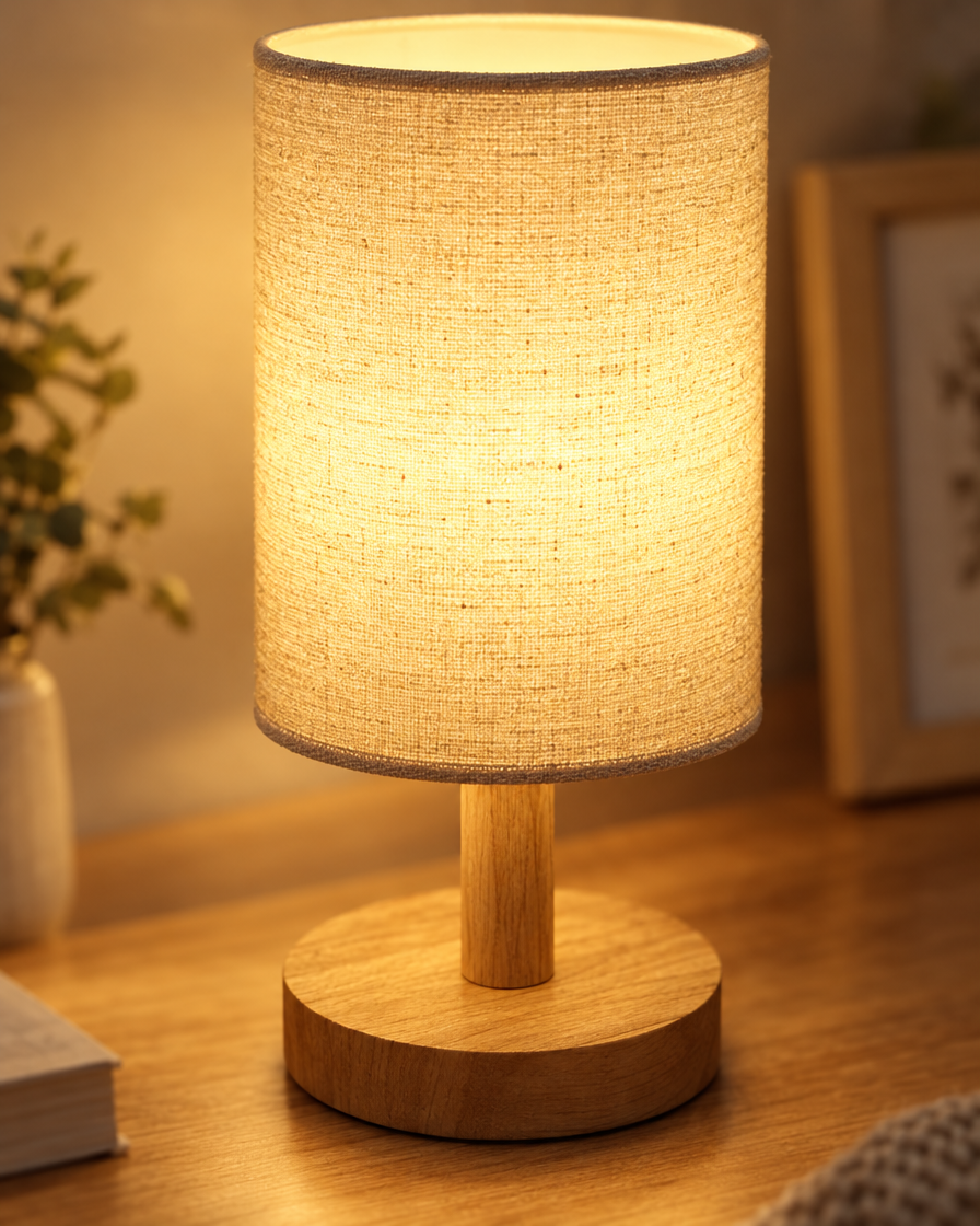 Cylinder Shade Wooden Desk Lamp close-up
