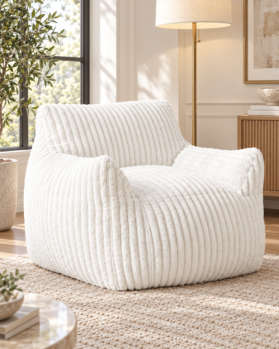 Ergonomic Corduroy Bean Bag Sofa in a living room