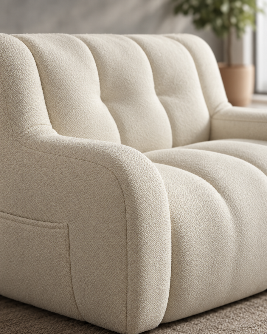 Adjustable Double Recliner Sofa close-up tufting