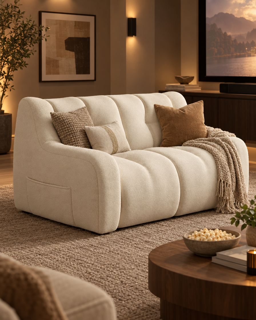 Adjustable Double Recliner Sofa in a media room