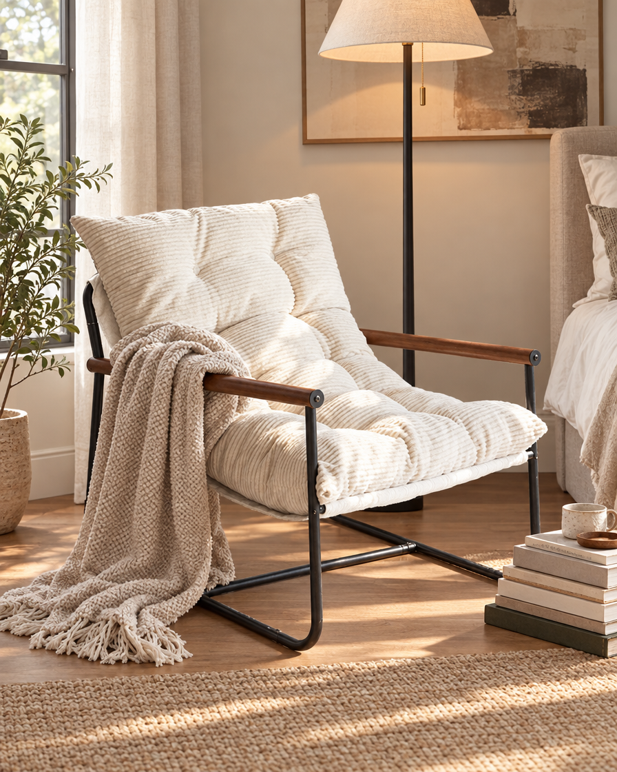 Metal Frame Accent Chair in a reading corner