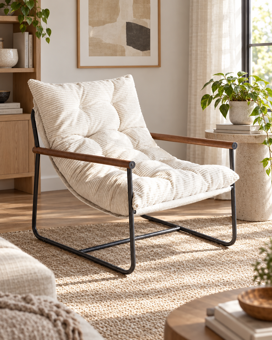 Metal Frame Accent Chair in a living room