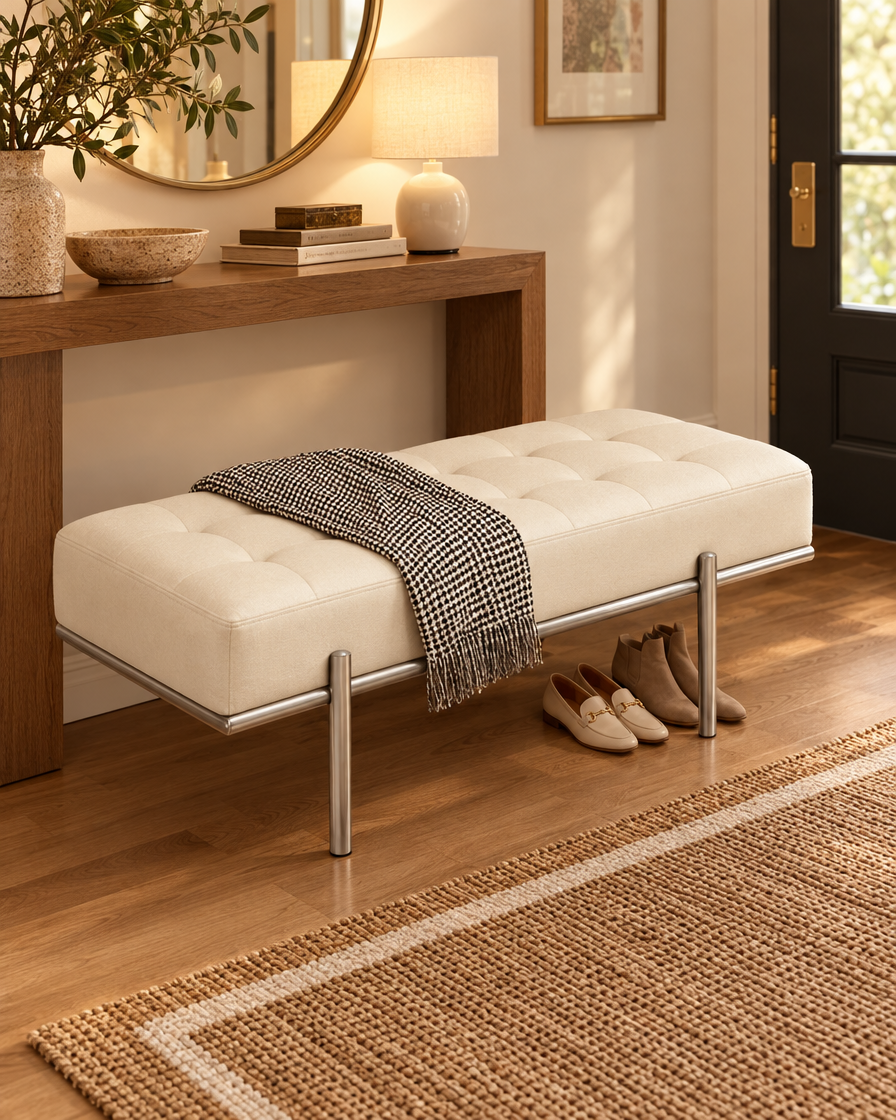 Stainless Steel Shoe Bench in an entryway