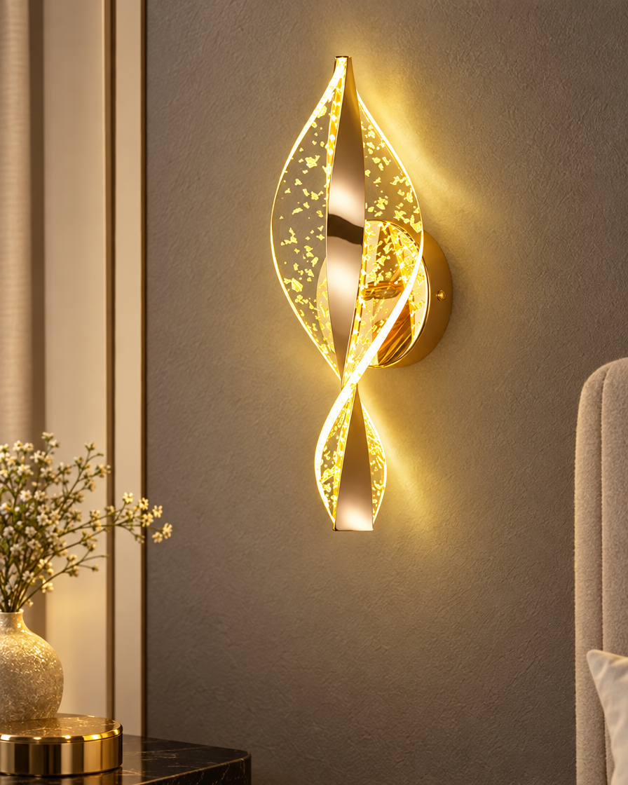 Modern Gold Lustre Wall Lamp close-up glow