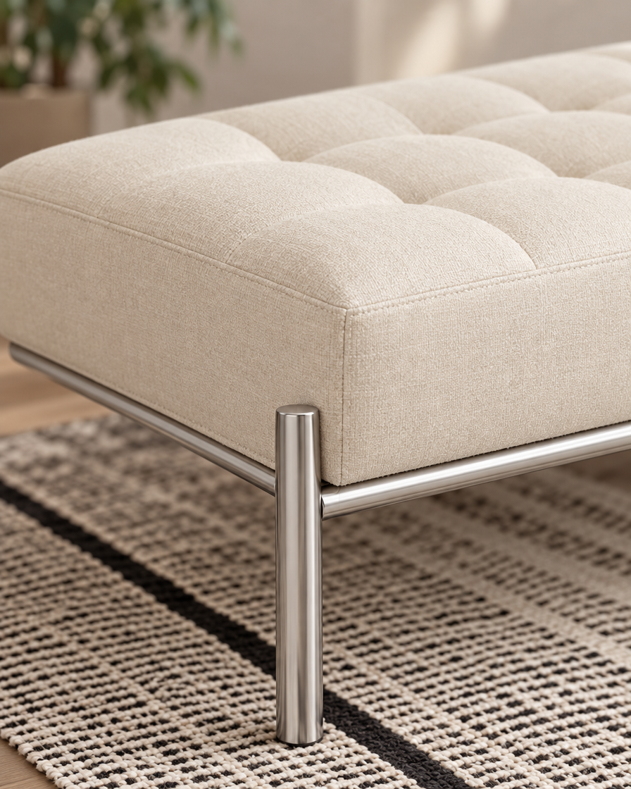 Stainless Steel Shoe Bench close-up tufting