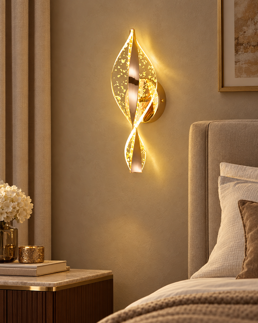 Modern Gold Lustre Wall Lamp in a bedroom