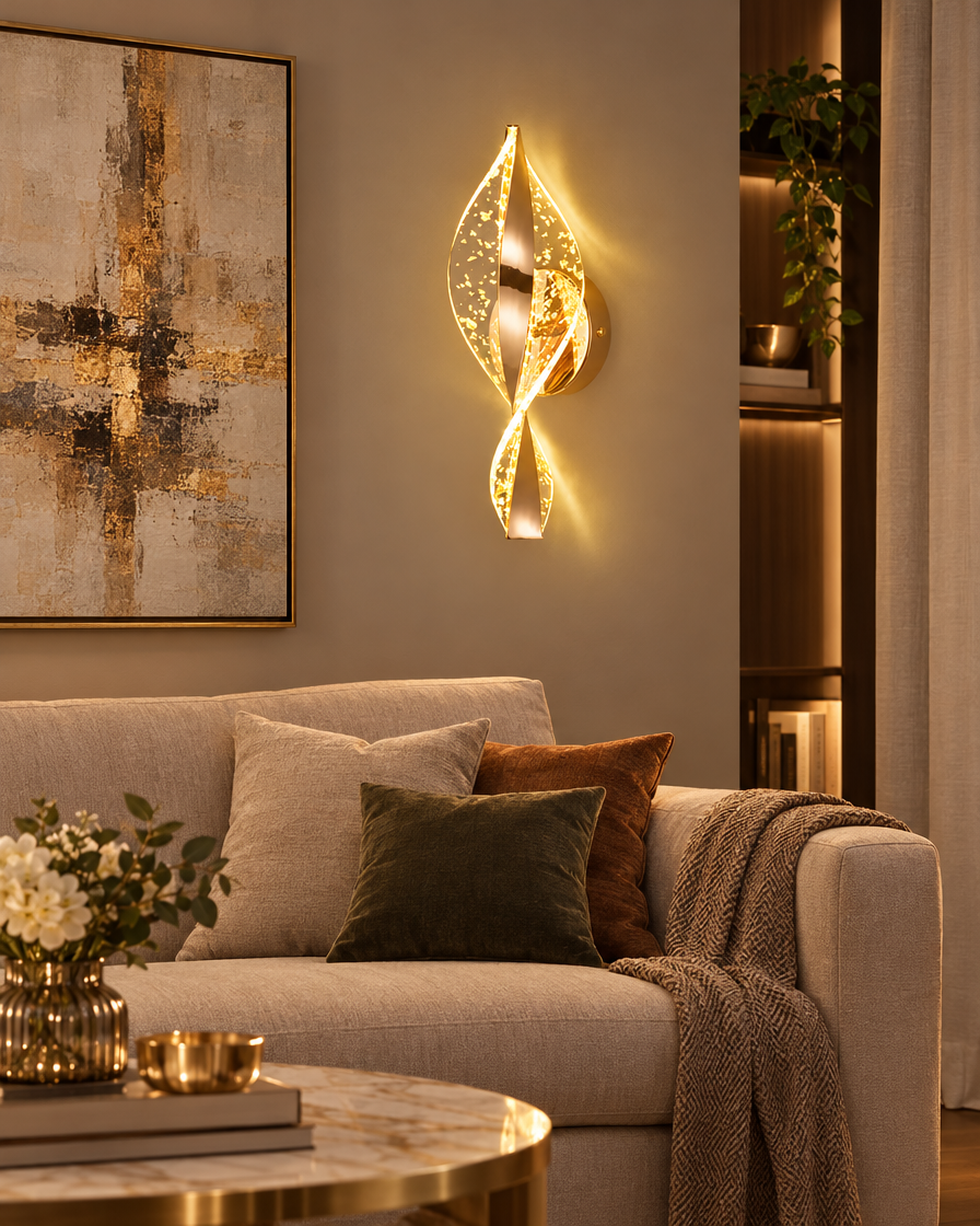 Modern Gold Lustre Wall Lamp above a sofa