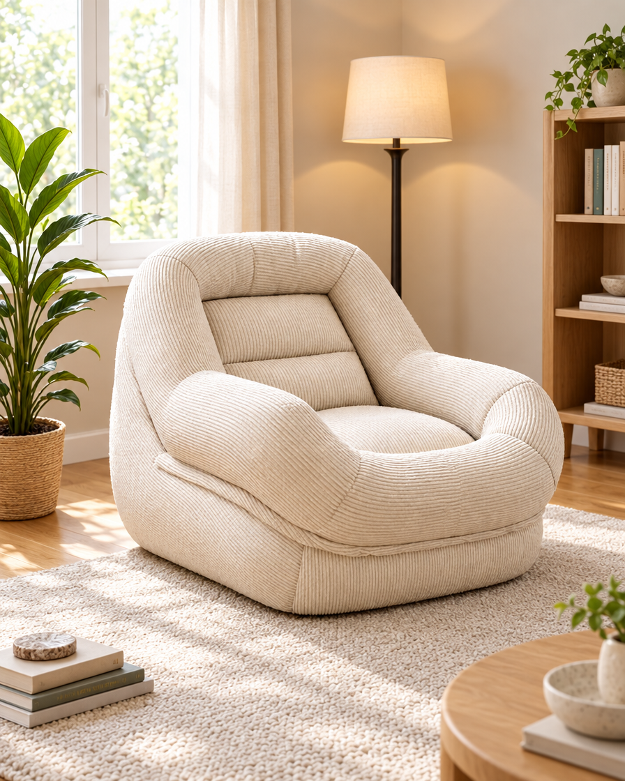 Corduroy Segmented Bean Bag Chair in a living room