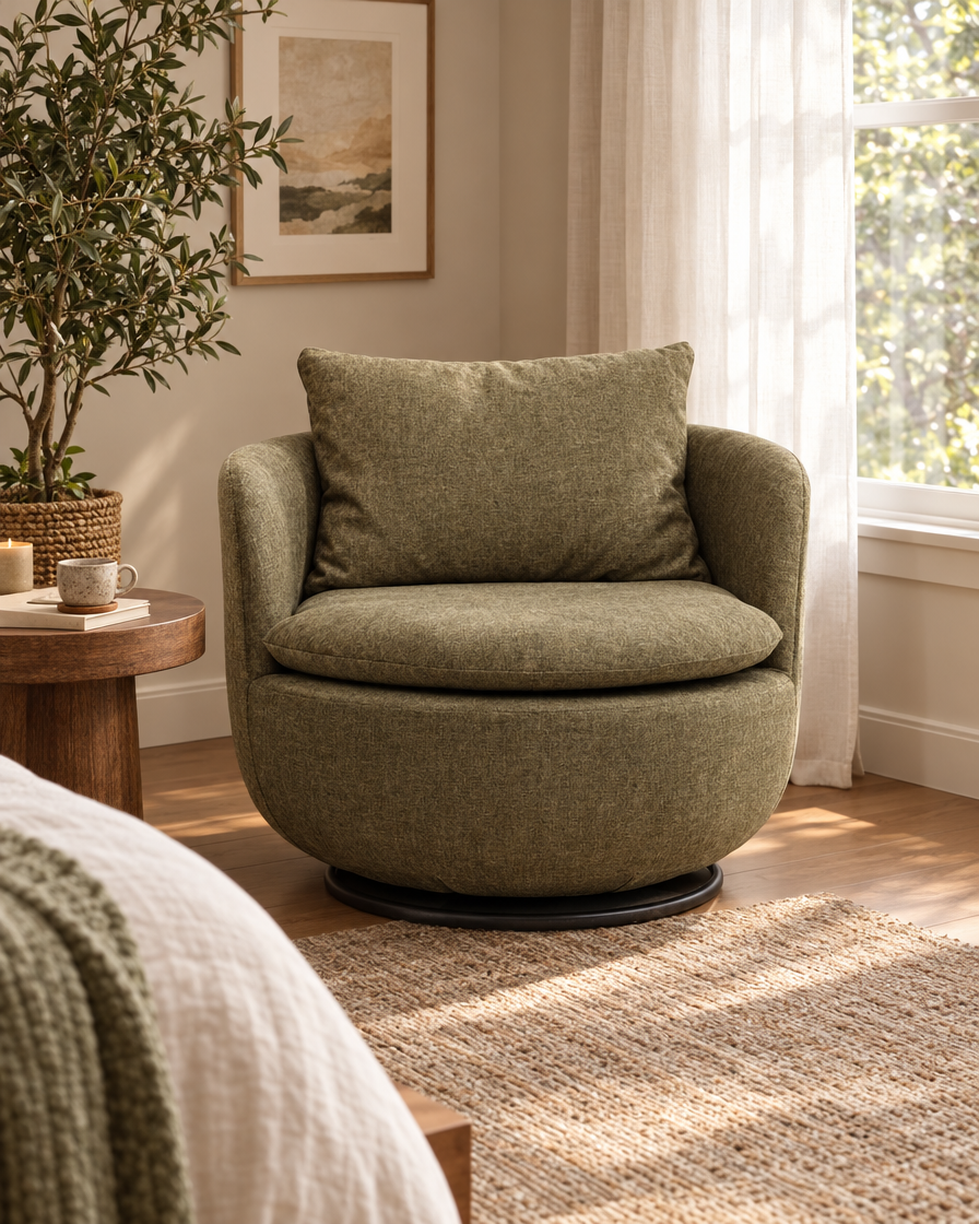 Upholstered Swivel Leisure Chair in a reading corner