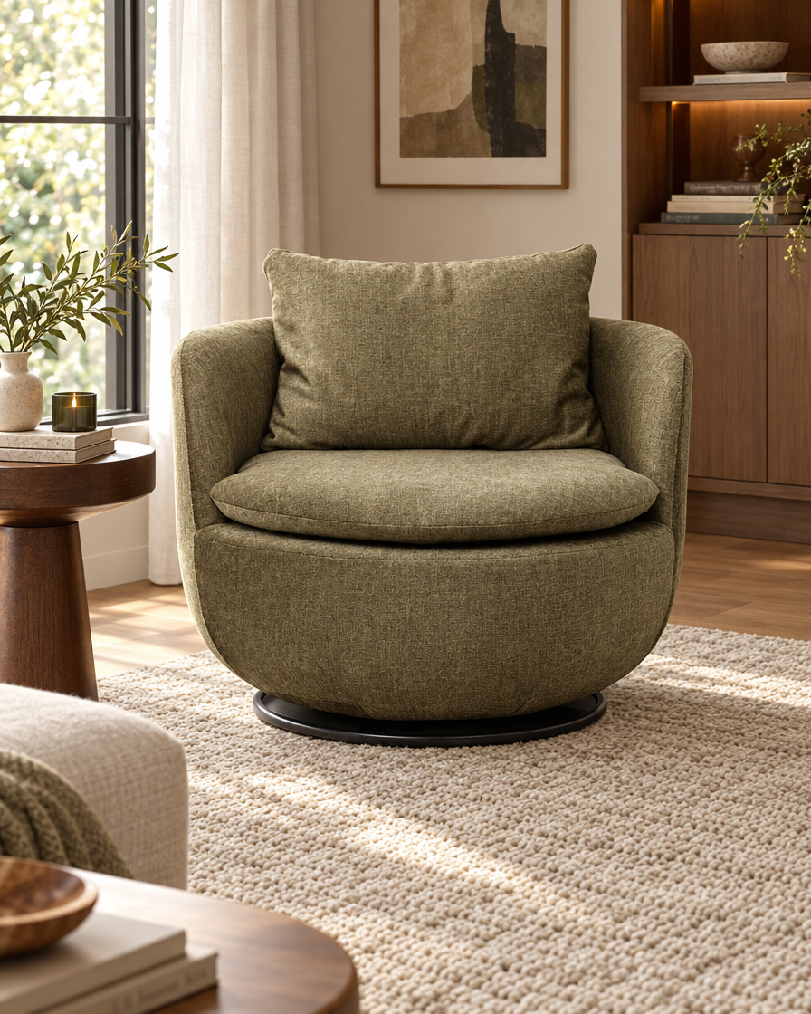 Upholstered Swivel Leisure Chair in a living room