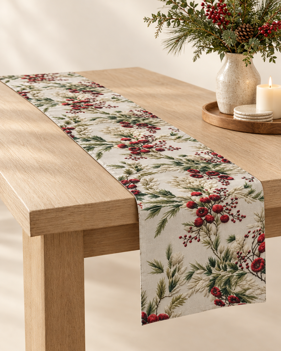 Floral Winter Table Runner studio shot
