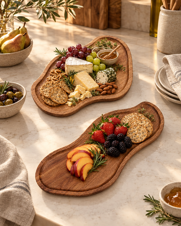 Acacia Wood Kitchen Tray on a kitchen counter