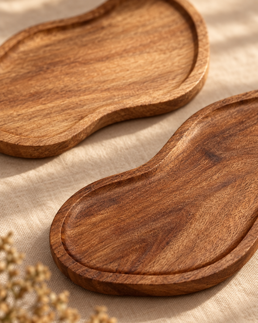 Acacia Wood Kitchen Tray close-up wood grain