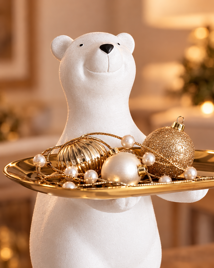 Resin Polar Bear Statue Tray close-up