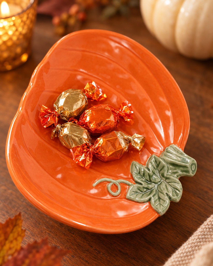 Ceramic Pumpkin Candy Tray close-up