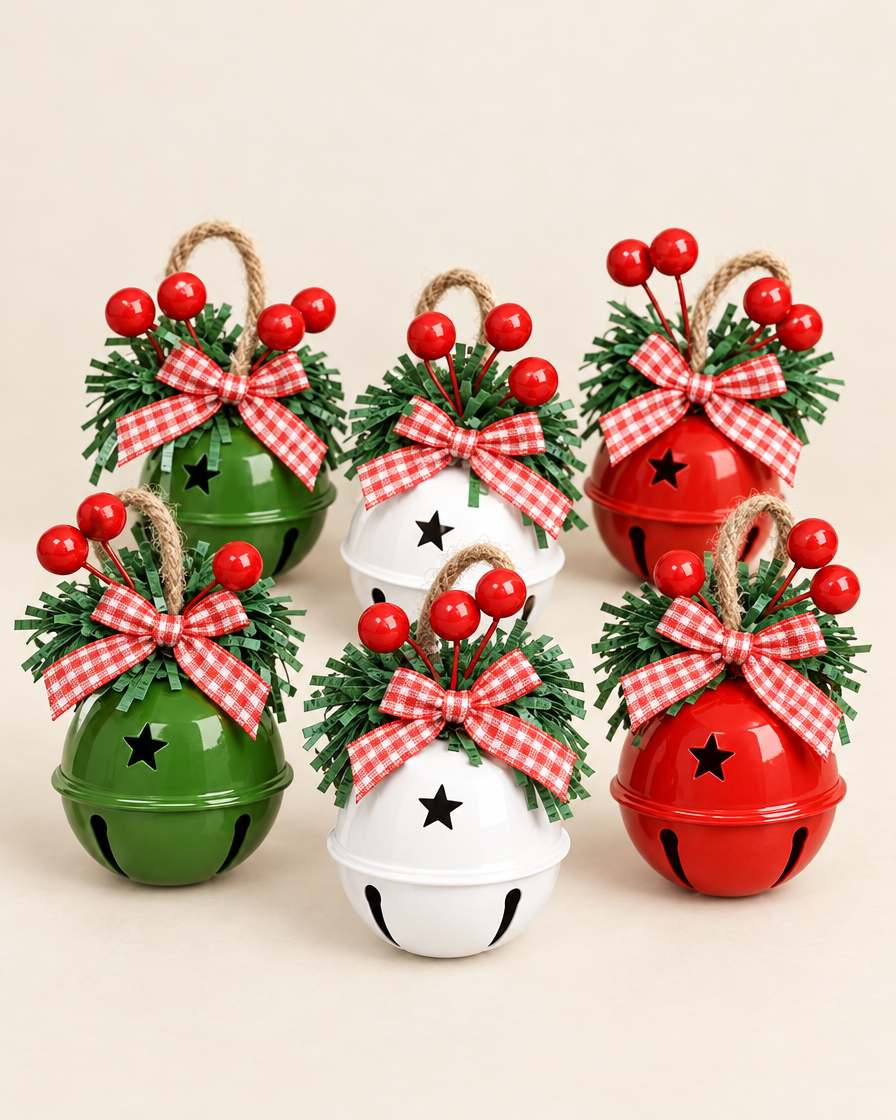 Holly Berry Jingle Bell Ornaments studio shot