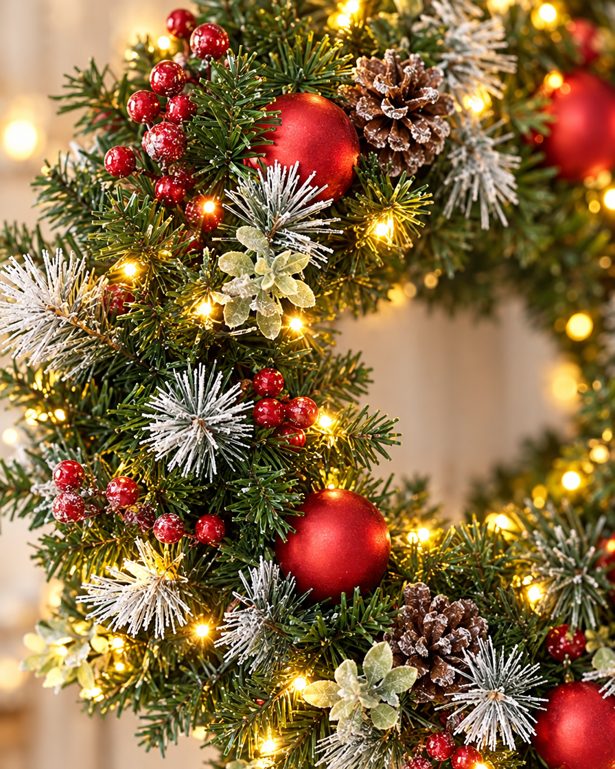 Pinecone Berry Garland Wreath close-up