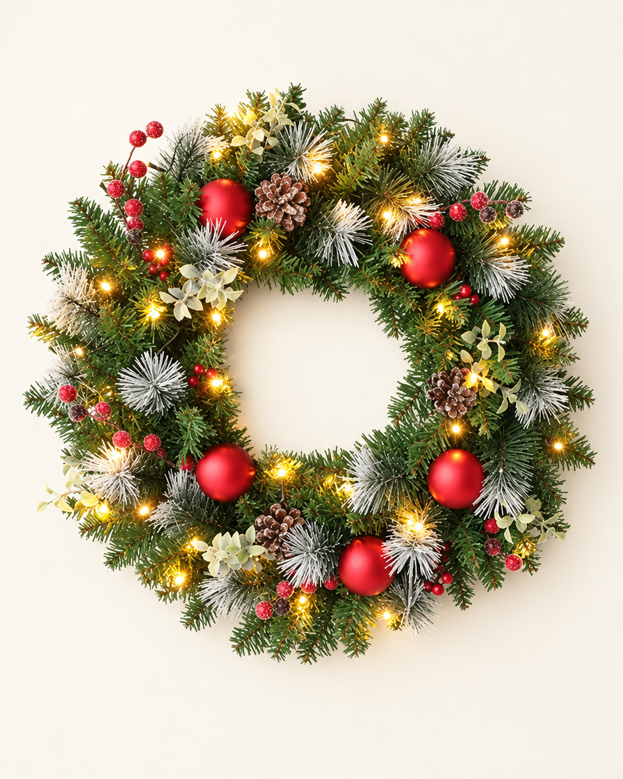 Pinecone Berry Garland Wreath studio shot