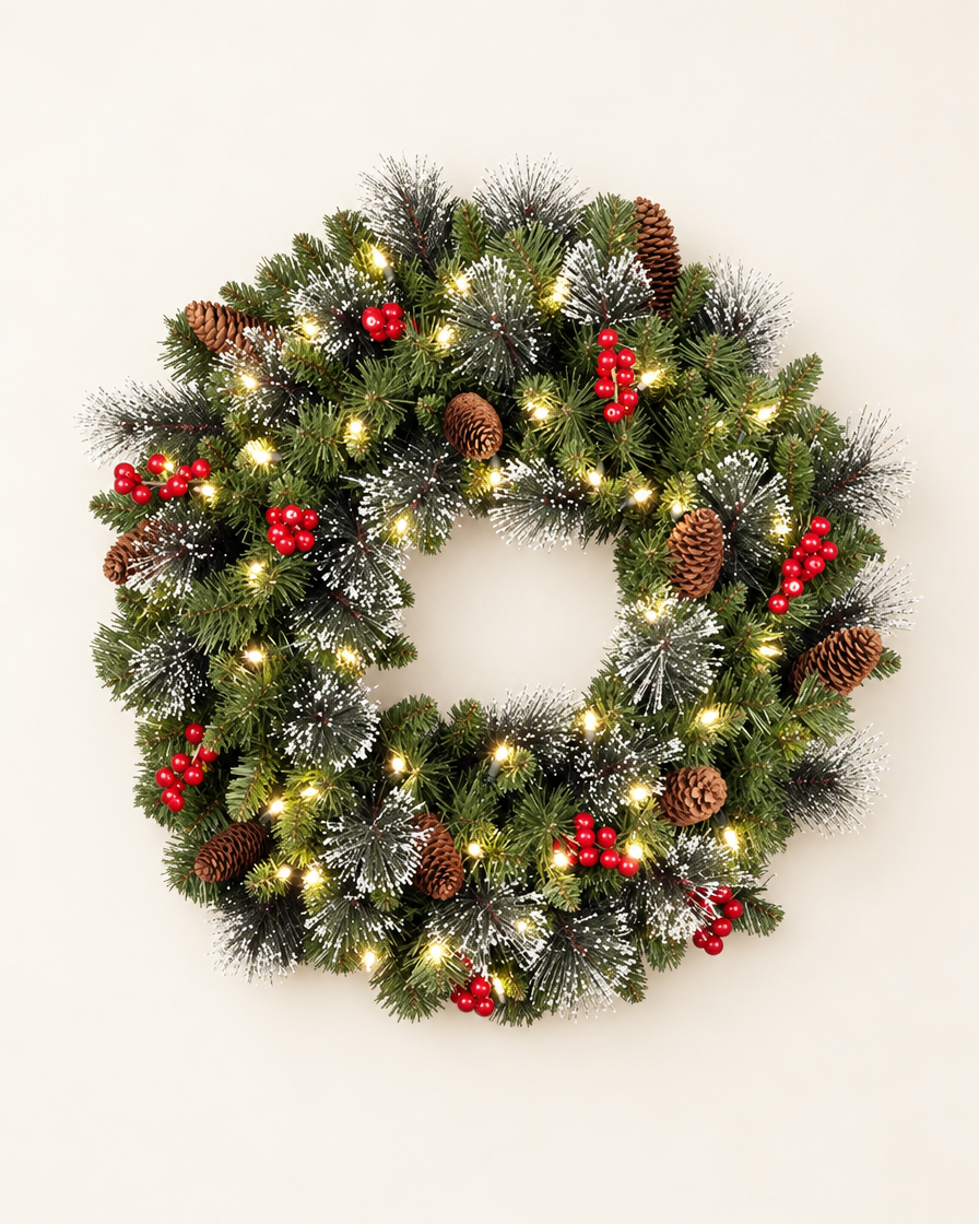 Red Berry Pinecone Wreath studio shot