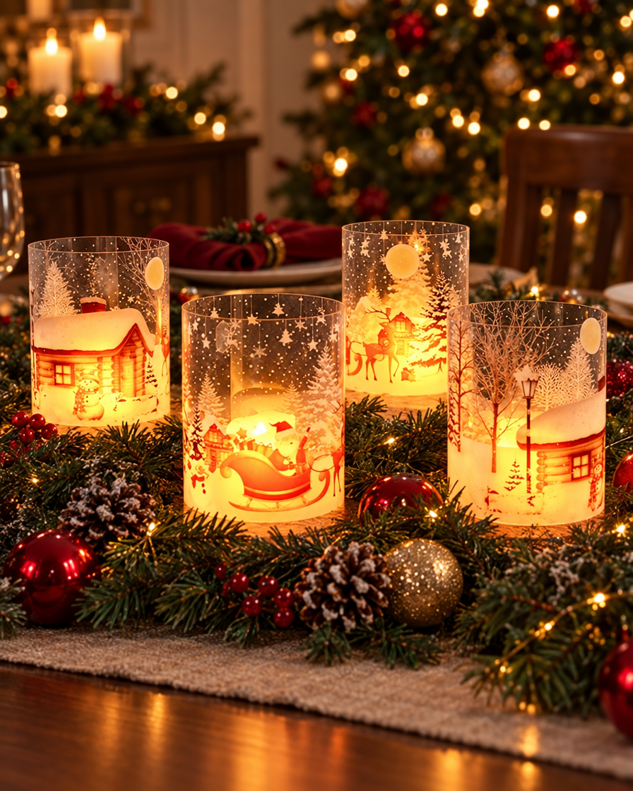 Frosted PVC Candle Covers holiday centerpiece