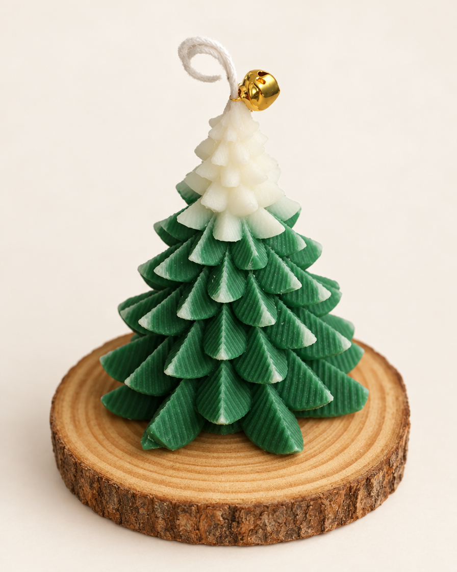 Christmas Tree Bell Soy Candle studio shot