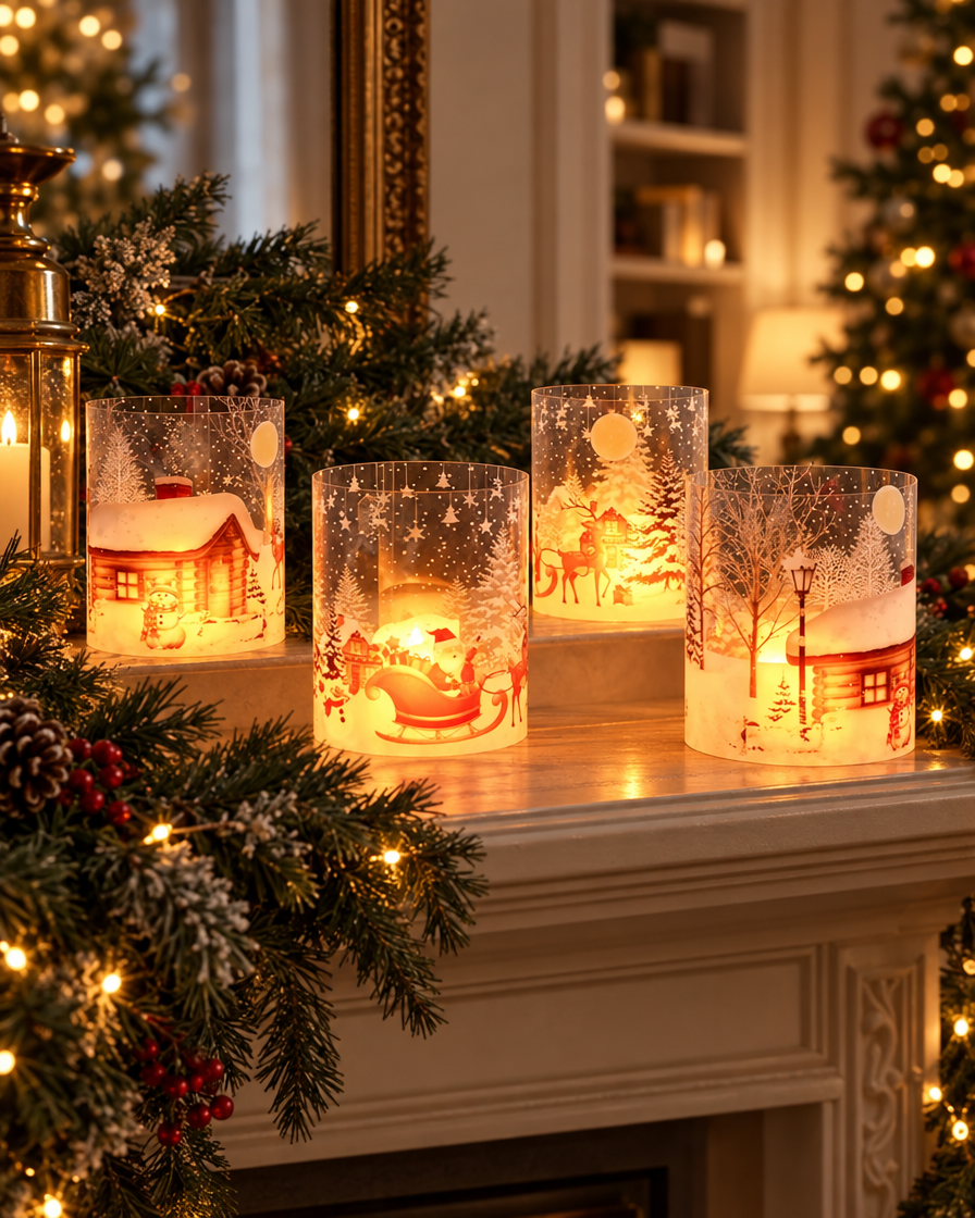 Frosted PVC Candle Covers on a mantel