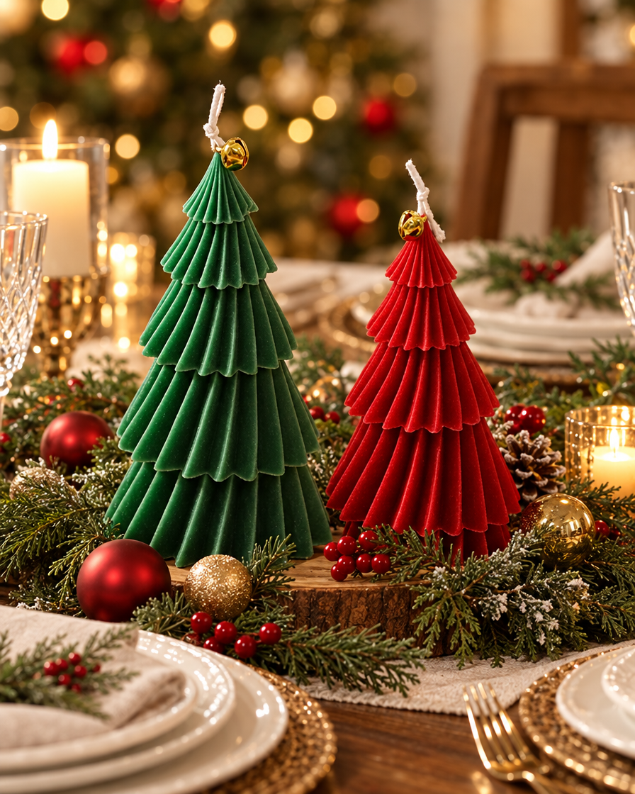 Handmade Christmas Tree Candle table centerpiece