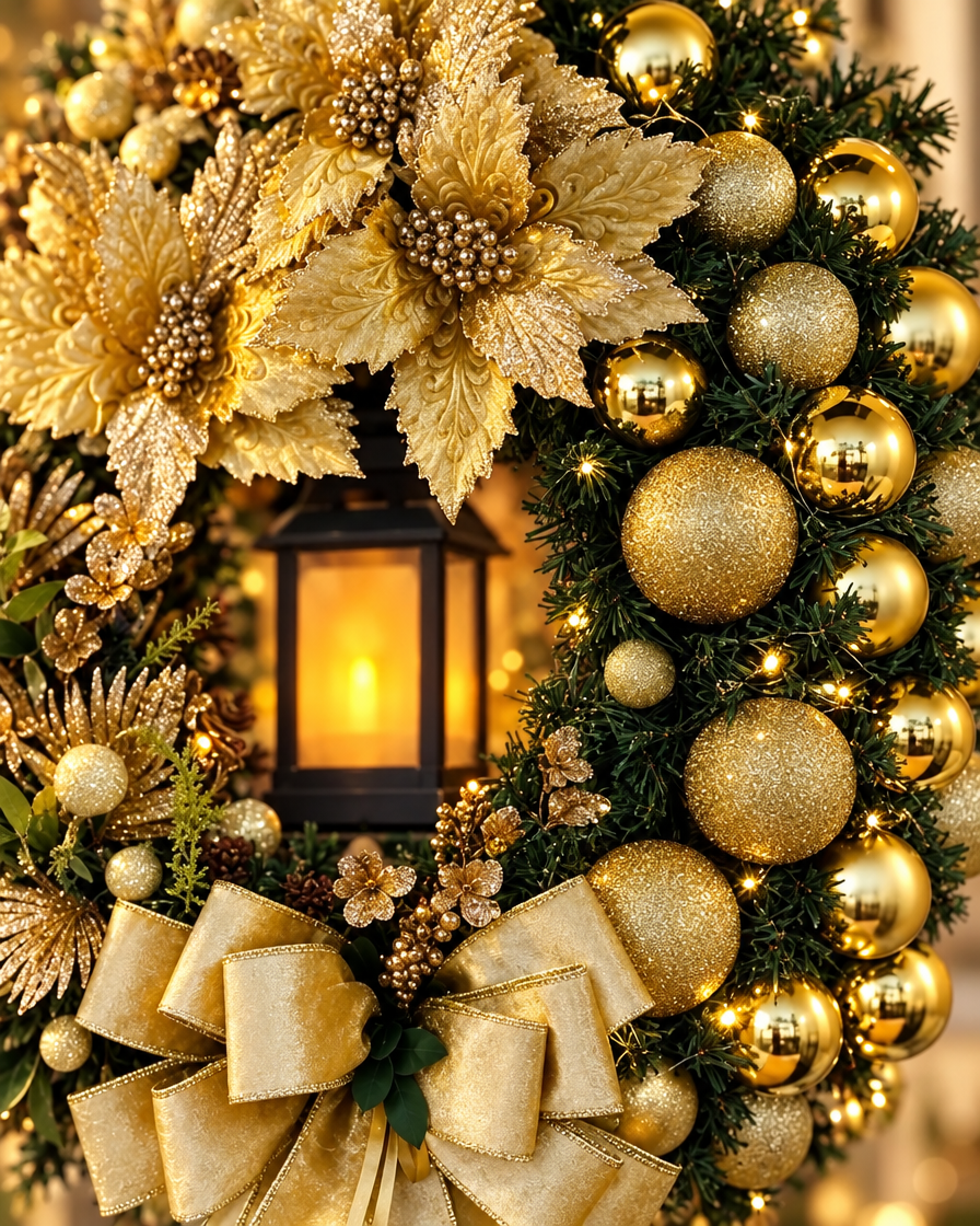 Golden Ball Flower Wreath close-up