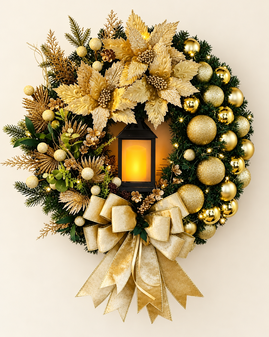Golden Ball Flower Wreath studio shot