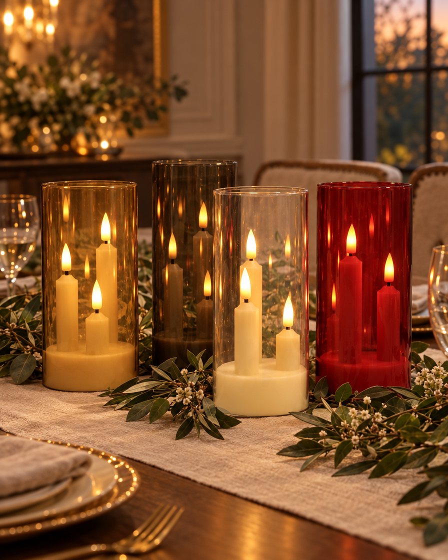 Flameless LED Taper Candle on a dining table