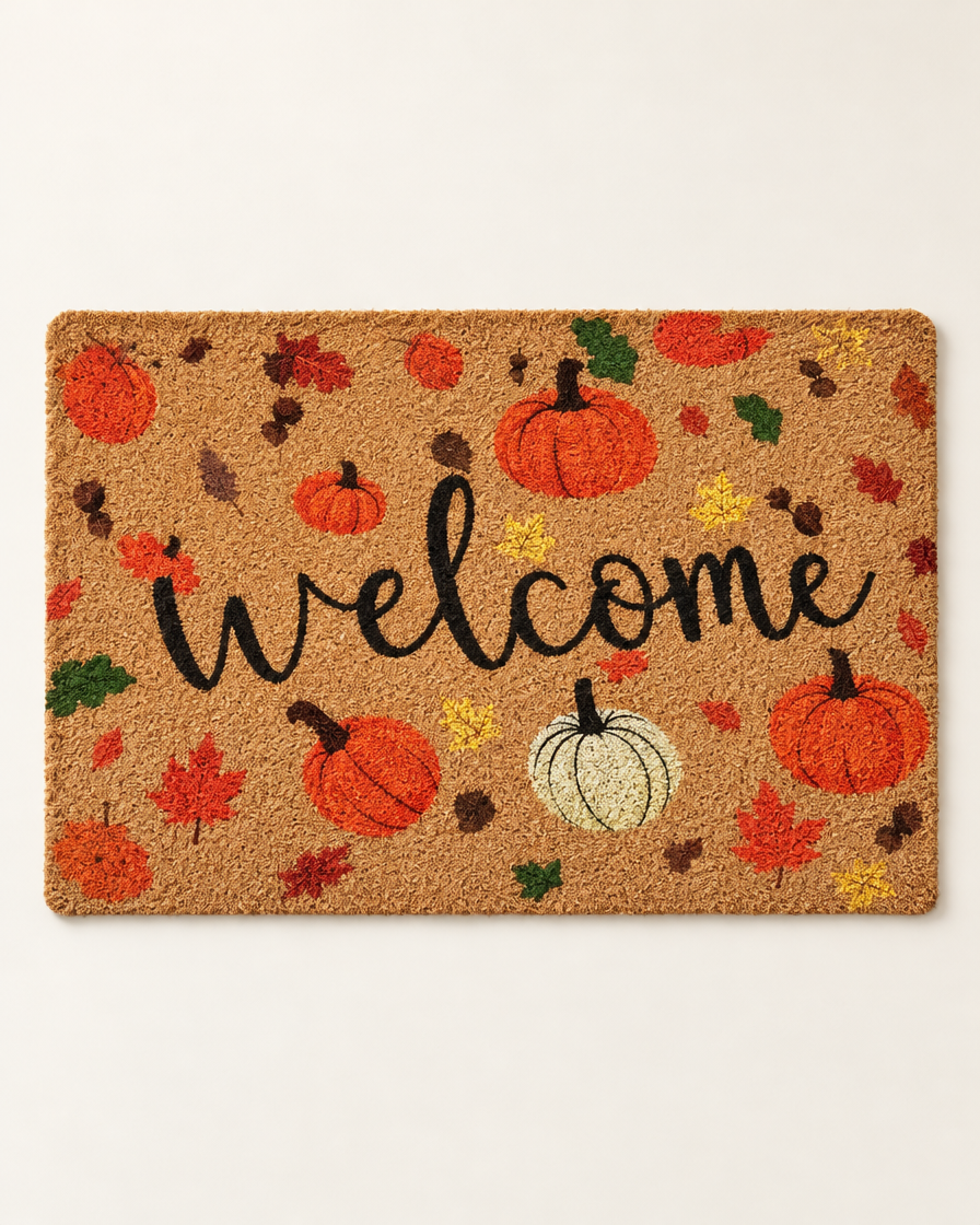 Harvest Pumpkin Welcome Mat studio shot