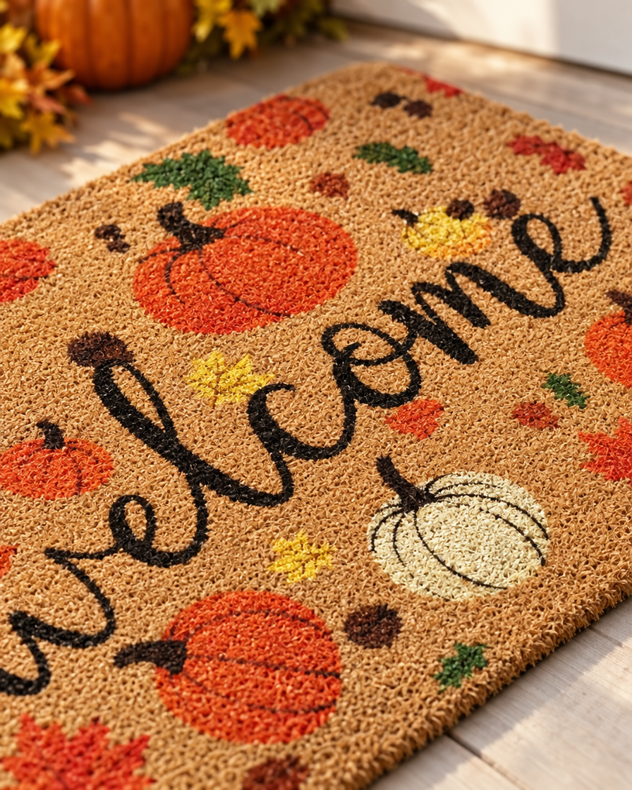 Harvest Pumpkin Welcome Mat close-up