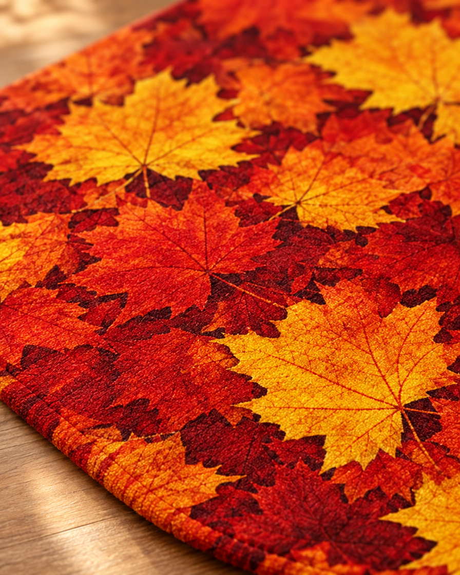 Orange Maple Leaf Farmhouse Rug close-up