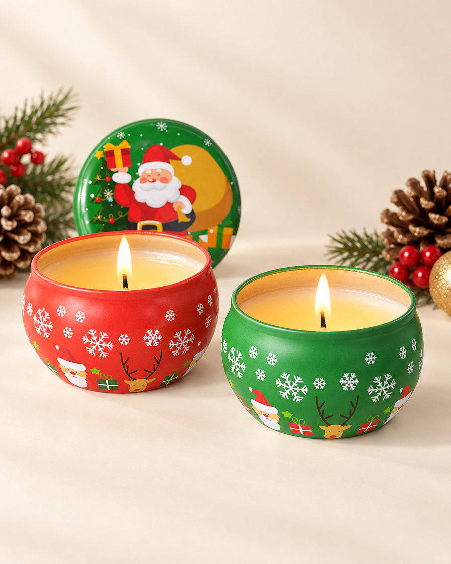 Santa Claus Tin Aroma Candle studio still