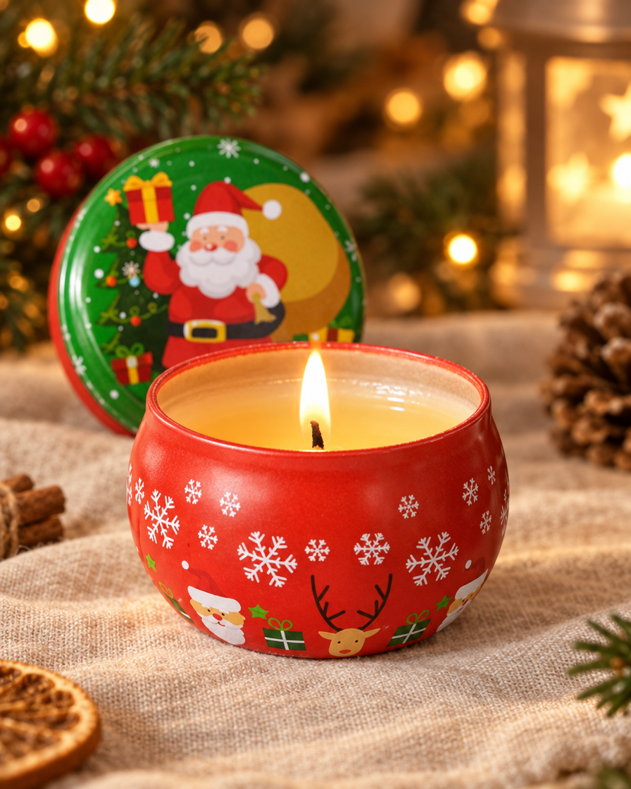Santa Claus Tin Aroma Candle close-up detail