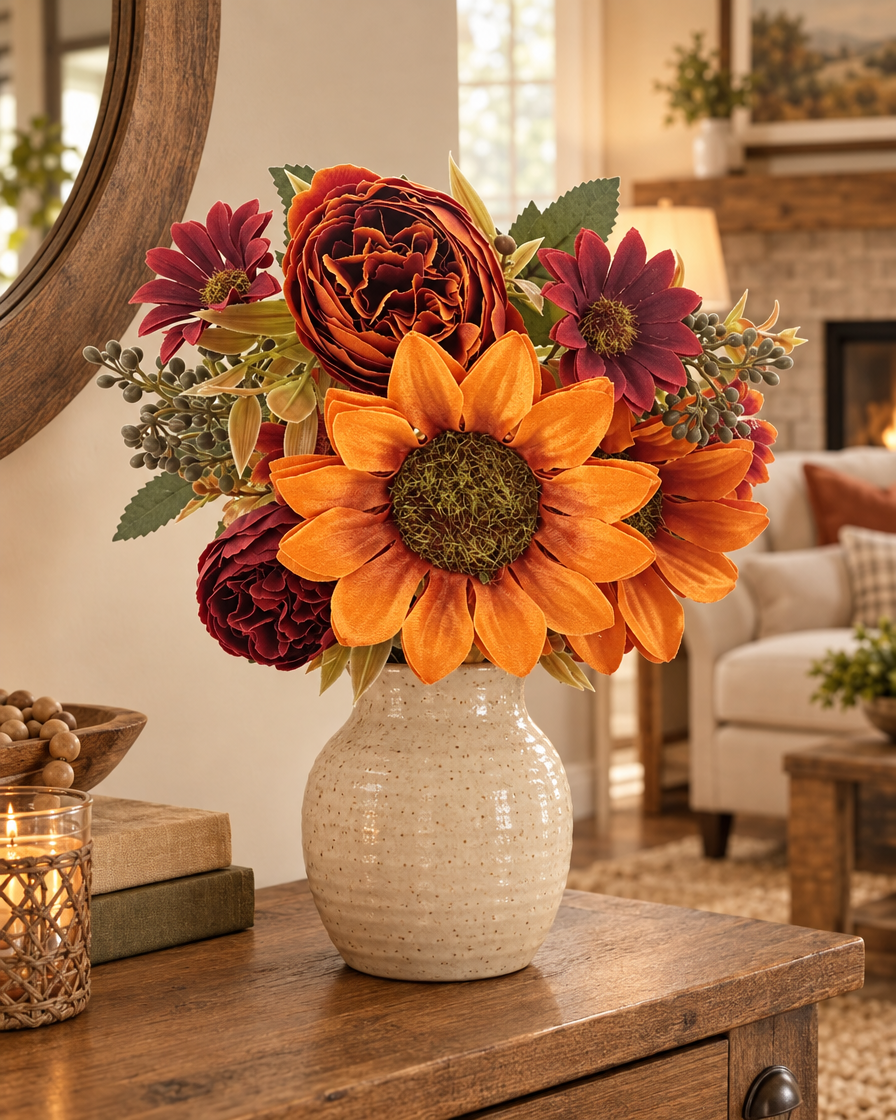 Faux Peony Sunflower Bouquet lifestyle