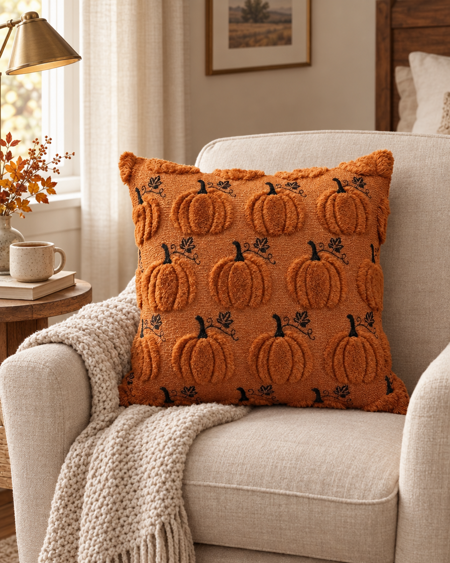 Autumn Pumpkin Embroidery Pillowcase alternate room