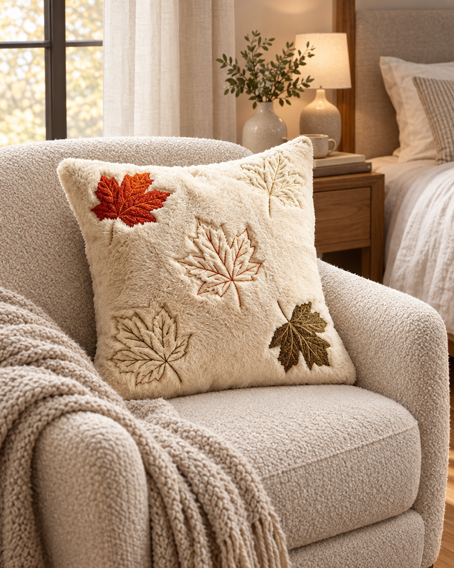 Plush Maple Leaf Pillow Cover alternate room