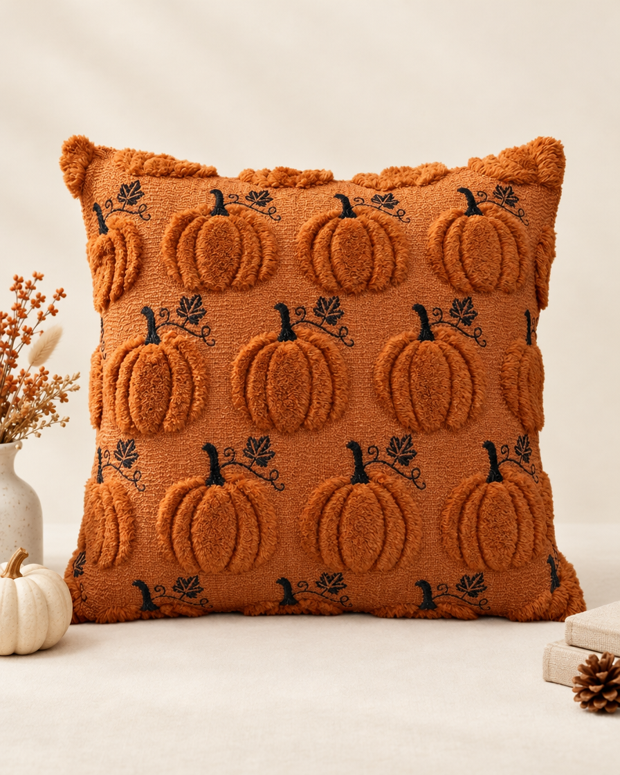 Autumn Pumpkin Embroidery Pillowcase studio still