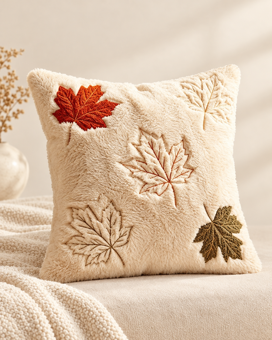 Plush Maple Leaf Pillow Cover studio still