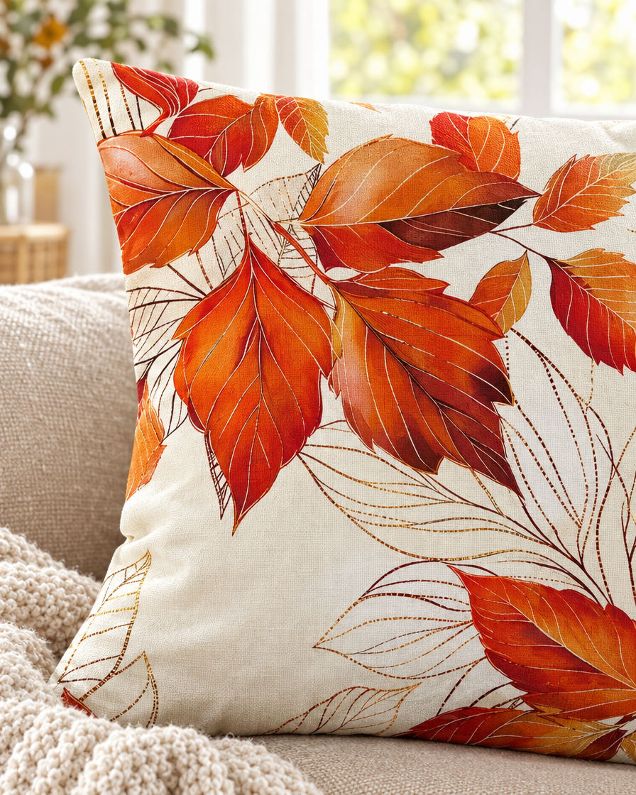 Printed Maple Leaf Pillow Covers close-up detail
