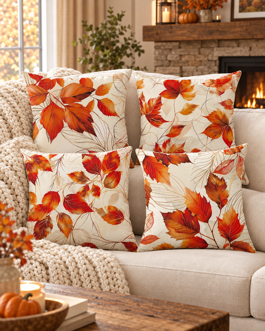 Printed Maple Leaf Pillow Covers lifestyle