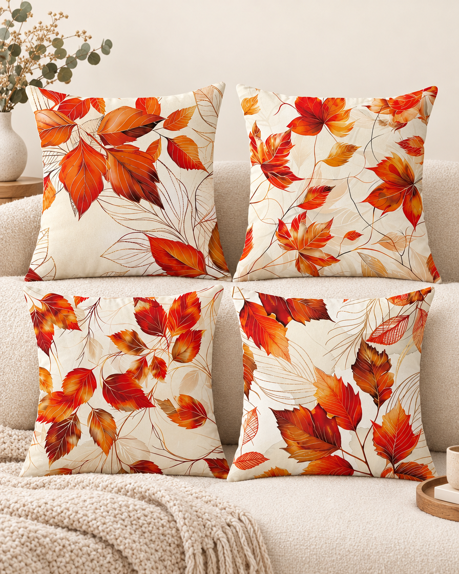 Printed Maple Leaf Pillow Covers studio still